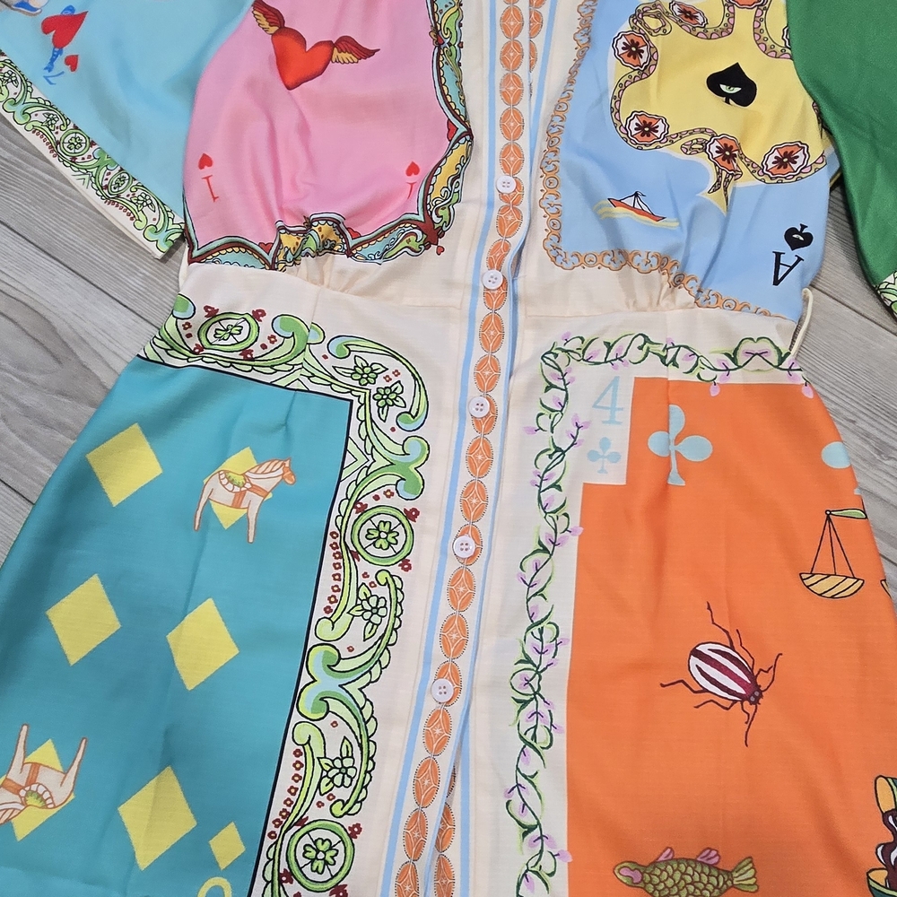 Colorful Playing Card Print Dress